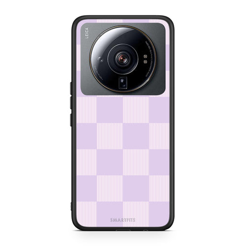 Θήκη Xiaomi 12S Ultra Lilac and Cream Striped Checks από τη Smartfits με σχέδιο στο πίσω μέρος και μαύρο περίβλημα | Xiaomi 12S Ultra Lilac and Cream Striped Checks case with colorful back and black bezels