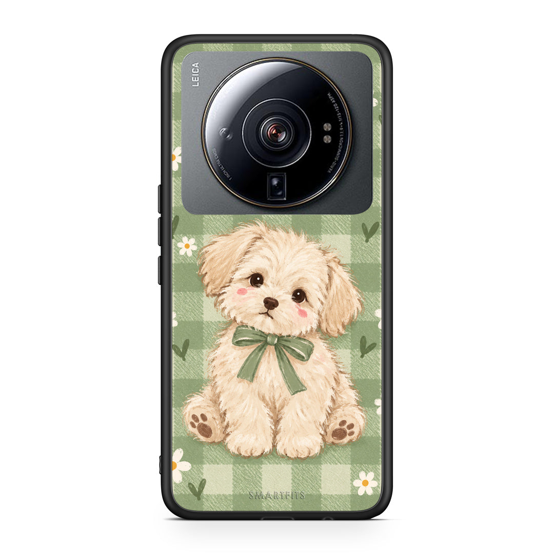 Θήκη Xiaomi 12S Ultra Puppy and Daisies on Sage Gingham από τη Smartfits με σχέδιο στο πίσω μέρος και μαύρο περίβλημα | Xiaomi 12S Ultra Puppy and Daisies on Sage Gingham case with colorful back and black bezels