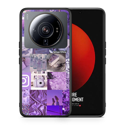 Θήκη Xiaomi 12S Ultra Purple Aesthetic Collage από τη Smartfits με σχέδιο στο πίσω μέρος και μαύρο περίβλημα | Xiaomi 12S Ultra Purple Aesthetic Collage case with colorful back and black bezels