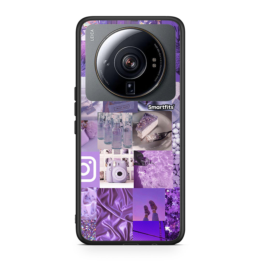Xiaomi 12S Ultra Purple Aesthetic Collage θήκη από τη Smartfits με σχέδιο στο πίσω μέρος και μαύρο περίβλημα | Smartphone case with colorful back and black bezels by Smartfits