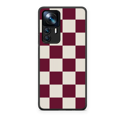 Θήκη Xiaomi 12T / K50 Ultra Burgundy and Cream Striped Checks από τη Smartfits με σχέδιο στο πίσω μέρος και μαύρο περίβλημα | Xiaomi 12T / K50 Ultra Burgundy and Cream Striped Checks case with colorful back and black bezels