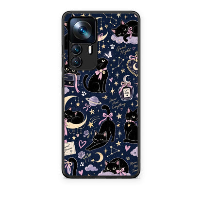 Θήκη Xiaomi 12T / K50 Ultra Celestial Black Cats on Navy από τη Smartfits με σχέδιο στο πίσω μέρος και μαύρο περίβλημα | Xiaomi 12T / K50 Ultra Celestial Black Cats on Navy case with colorful back and black bezels