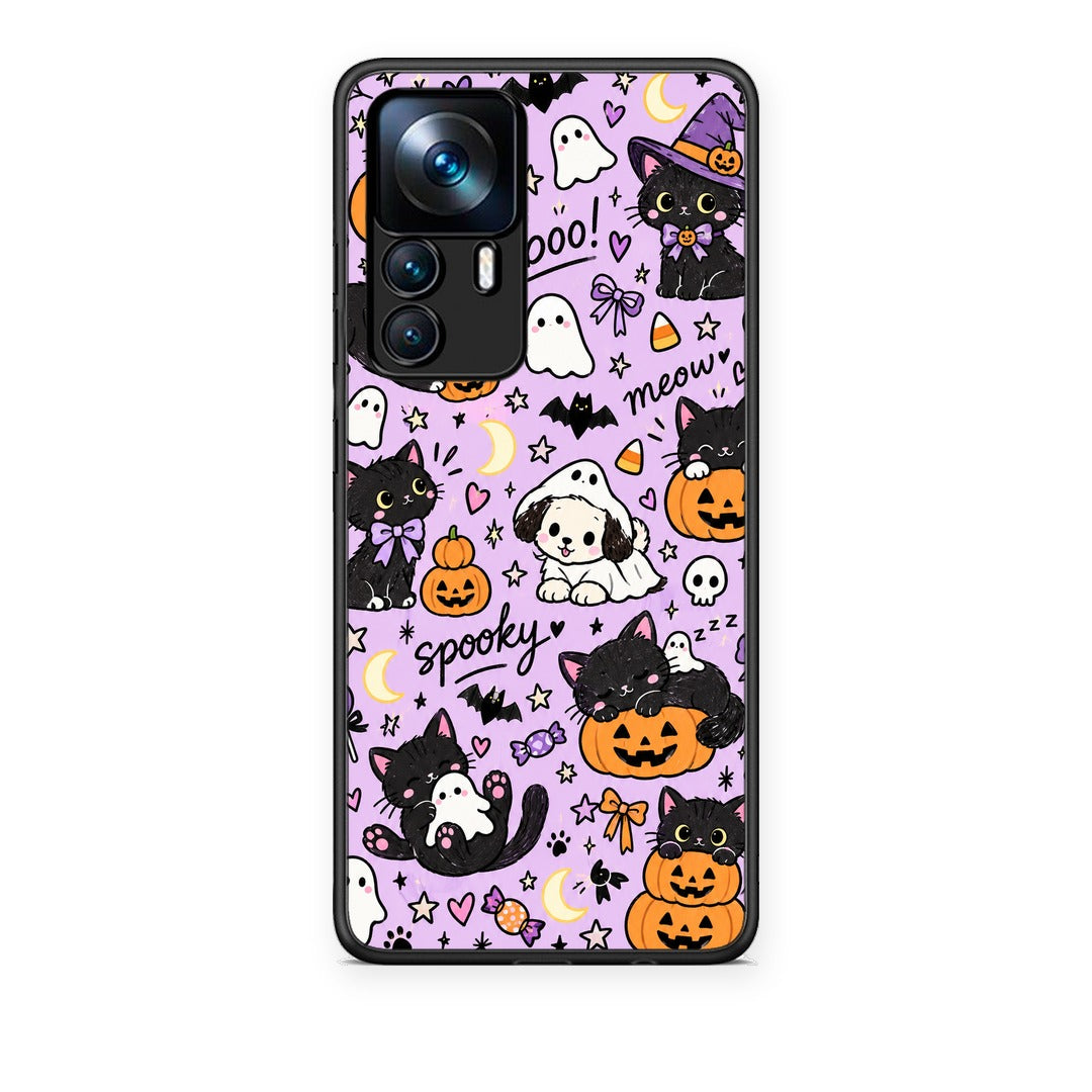 Θήκη Xiaomi 12T / K50 Ultra Halloween Black Cats on Lilac από τη Smartfits με σχέδιο στο πίσω μέρος και μαύρο περίβλημα | Xiaomi 12T / K50 Ultra Halloween Black Cats on Lilac case with colorful back and black bezels