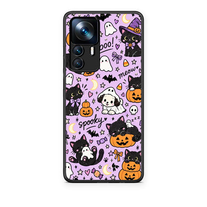 Θήκη Xiaomi 12T / K50 Ultra Halloween Black Cats on Lilac από τη Smartfits με σχέδιο στο πίσω μέρος και μαύρο περίβλημα | Xiaomi 12T / K50 Ultra Halloween Black Cats on Lilac case with colorful back and black bezels