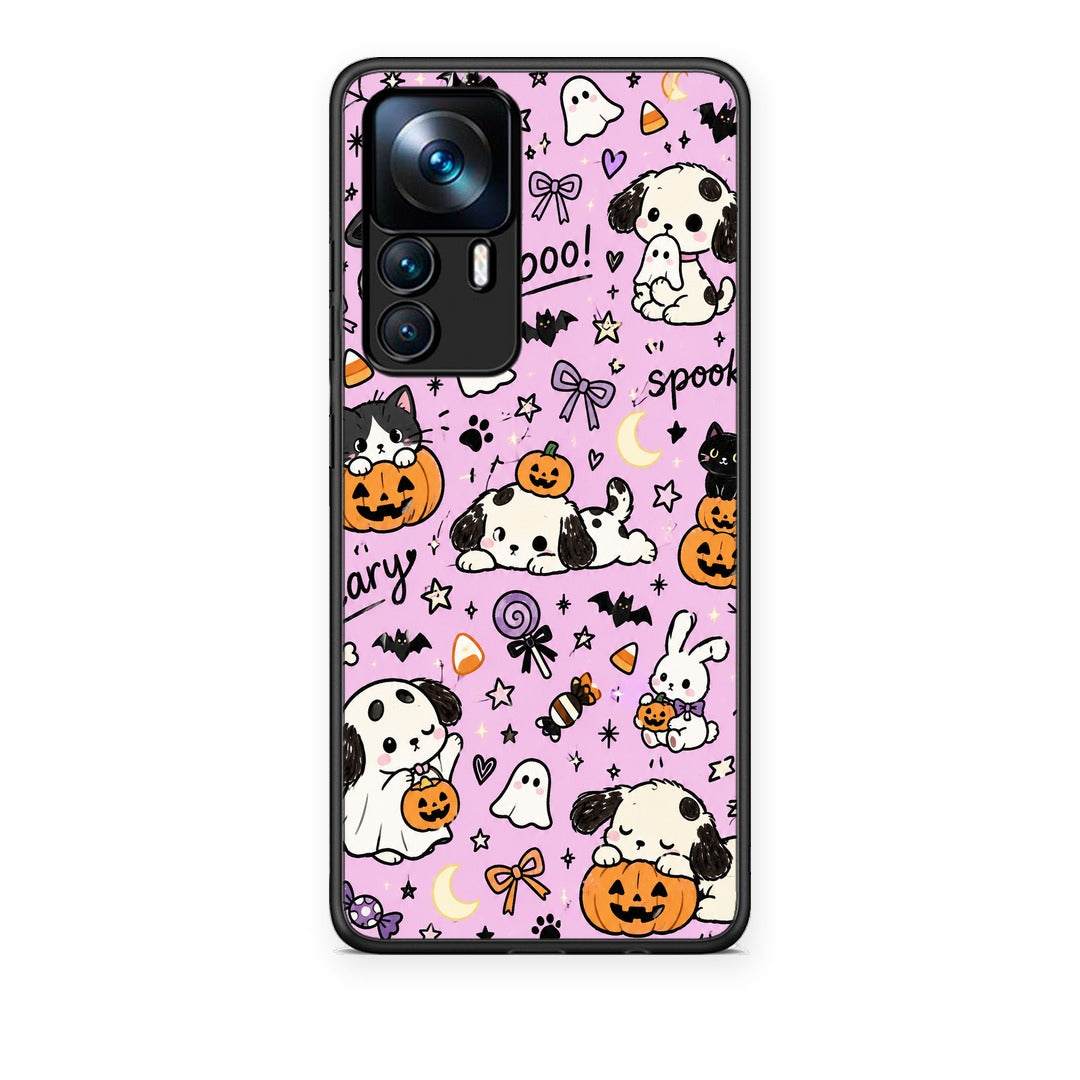 Θήκη Xiaomi 12T / K50 Ultra Halloween Puppies and Friends on Lilac από τη Smartfits με σχέδιο στο πίσω μέρος και μαύρο περίβλημα | Xiaomi 12T / K50 Ultra Halloween Puppies and Friends on Lilac case with colorful back and black bezels