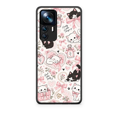 Θήκη Xiaomi 12T / K50 Ultra Pink Bows and Kittens Collage από τη Smartfits με σχέδιο στο πίσω μέρος και μαύρο περίβλημα | Xiaomi 12T / K50 Ultra Pink Bows and Kittens Collage case with colorful back and black bezels