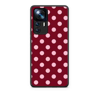 Θήκη Xiaomi 12T / K50 Ultra Pink Polka Dots on Burgundy από τη Smartfits με σχέδιο στο πίσω μέρος και μαύρο περίβλημα | Xiaomi 12T / K50 Ultra Pink Polka Dots on Burgundy case with colorful back and black bezels
