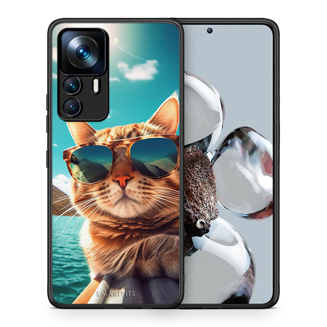 Θήκη Xiaomi 12T / 12T Pro / K50 Ultra Summer Cat από τη Smartfits με σχέδιο στο πίσω μέρος και μαύρο περίβλημα | Xiaomi 12T / 12T Pro / K50 Ultra Summer Cat case with colorful back and black bezels