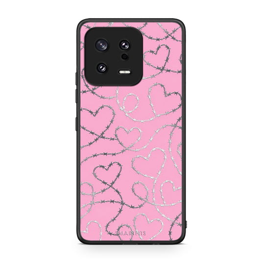 Θήκη Xiaomi 13 Barbed Wire Hearts on Pink από τη Smartfits με σχέδιο στο πίσω μέρος και μαύρο περίβλημα | Xiaomi 13 Barbed Wire Hearts on Pink case with colorful back and black bezels