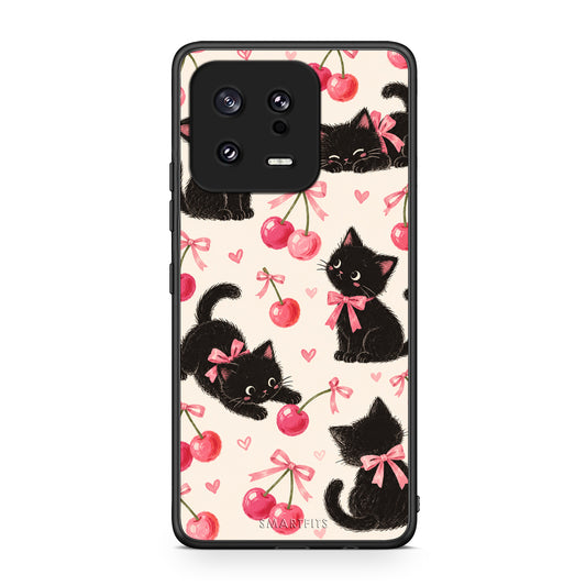 Θήκη Xiaomi 13 Black Kittens and Cherries on Cream από τη Smartfits με σχέδιο στο πίσω μέρος και μαύρο περίβλημα | Xiaomi 13 Black Kittens and Cherries on Cream case with colorful back and black bezels