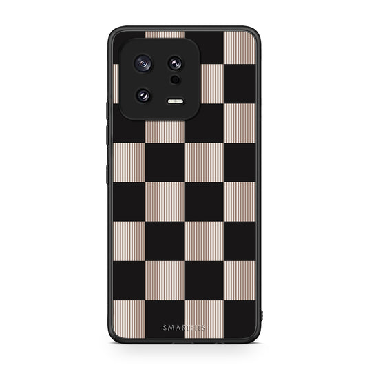 Θήκη Xiaomi 13 Black and Taupe Striped Checks από τη Smartfits με σχέδιο στο πίσω μέρος και μαύρο περίβλημα | Xiaomi 13 Black and Taupe Striped Checks case with colorful back and black bezels