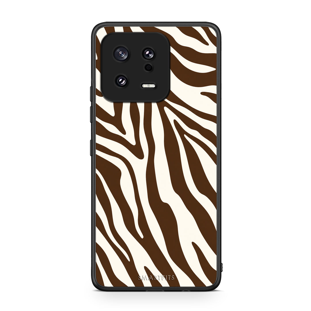 Θήκη Xiaomi 13 Brown and Cream Zebra Stripes από τη Smartfits με σχέδιο στο πίσω μέρος και μαύρο περίβλημα | Xiaomi 13 Brown and Cream Zebra Stripes case with colorful back and black bezels