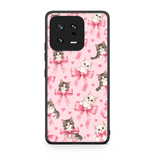 Θήκη Xiaomi 13 Kittens and Pink Bows on Pink από τη Smartfits με σχέδιο στο πίσω μέρος και μαύρο περίβλημα | Xiaomi 13 Kittens and Pink Bows on Pink case with colorful back and black bezels