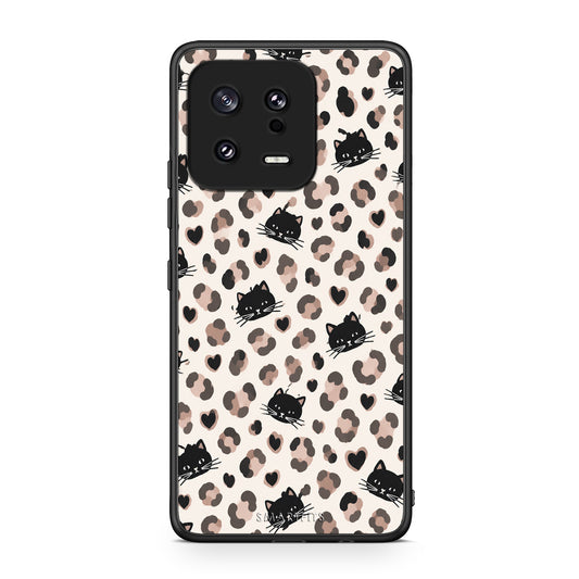 Θήκη Xiaomi 13 Leopard Spots and Black Cats on Cream από τη Smartfits με σχέδιο στο πίσω μέρος και μαύρο περίβλημα | Xiaomi 13 Leopard Spots and Black Cats on Cream case with colorful back and black bezels