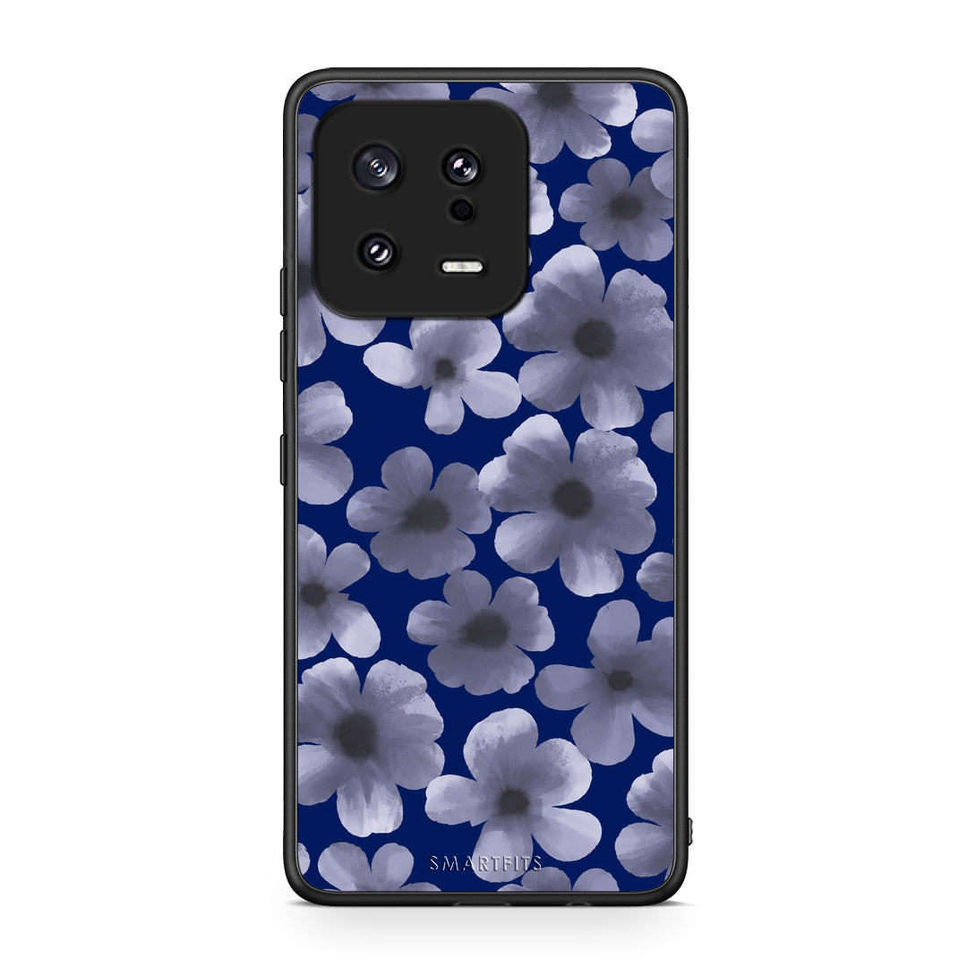 Θήκη Xiaomi 13 Pale Blue Flowers on Navy από τη Smartfits με σχέδιο στο πίσω μέρος και μαύρο περίβλημα | Xiaomi 13 Pale Blue Flowers on Navy case with colorful back and black bezels