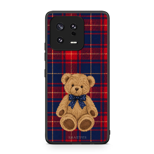 Θήκη Xiaomi 13 Teddy Bear on Red and Navy Tartan από τη Smartfits με σχέδιο στο πίσω μέρος και μαύρο περίβλημα | Xiaomi 13 Teddy Bear on Red and Navy Tartan case with colorful back and black bezels