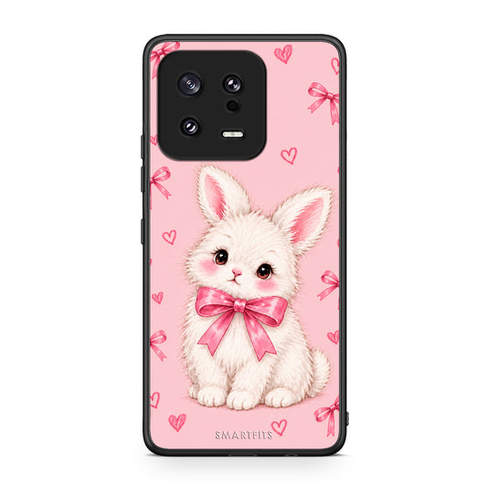 Θήκη Xiaomi 13 White Bunny and Pink Bows από τη Smartfits με σχέδιο στο πίσω μέρος και μαύρο περίβλημα | Xiaomi 13 White Bunny and Pink Bows case with colorful back and black bezels