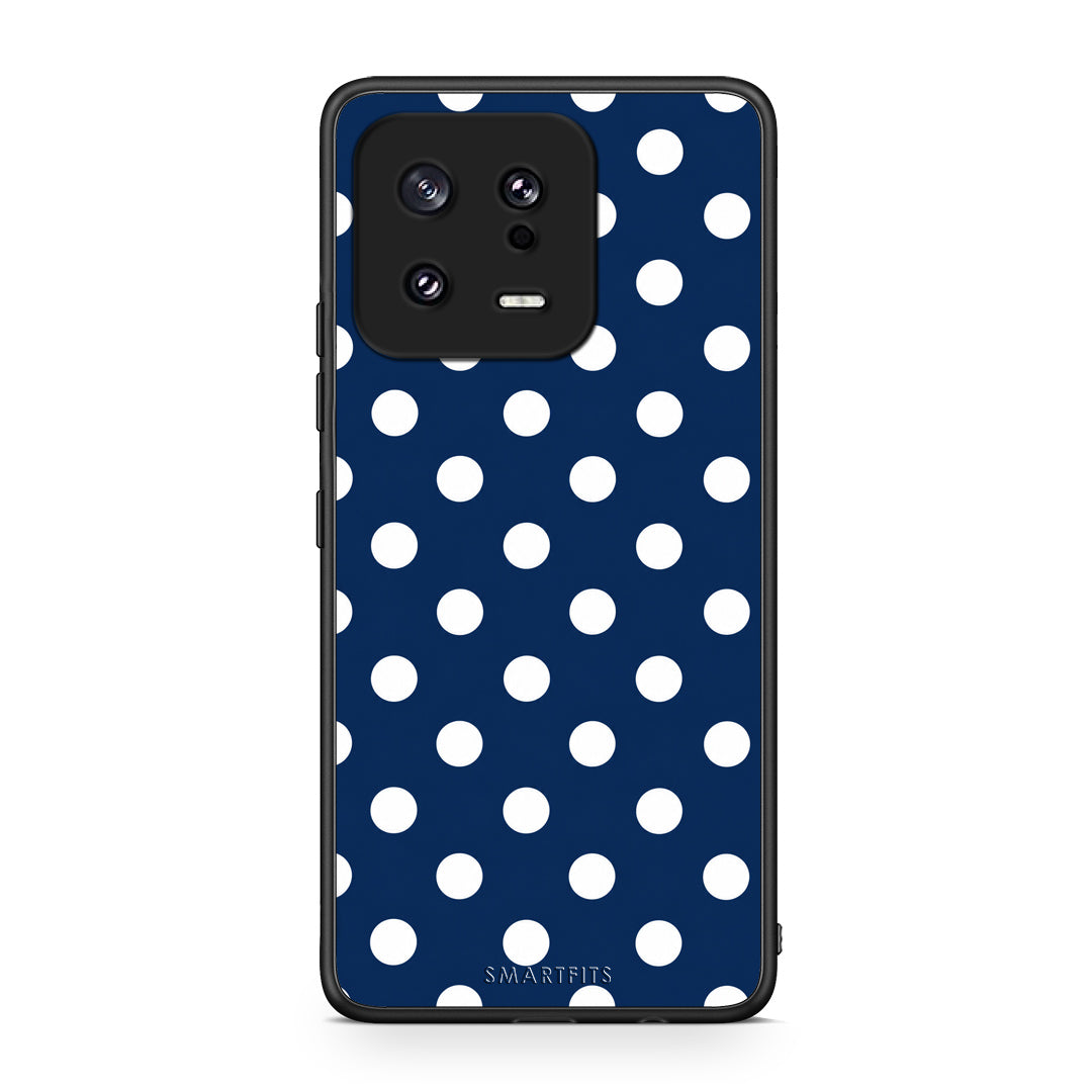 Θήκη Xiaomi 13 White Large Polka Dots on Navy από τη Smartfits με σχέδιο στο πίσω μέρος και μαύρο περίβλημα | Xiaomi 13 White Large Polka Dots on Navy case with colorful back and black bezels