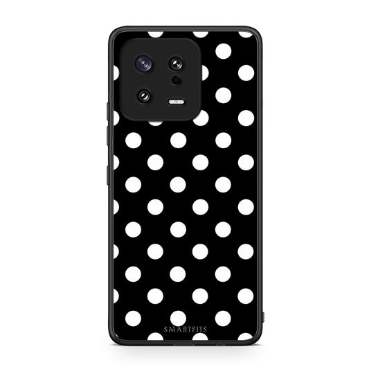 Θήκη Xiaomi 13 White Polka Dots on Black από τη Smartfits με σχέδιο στο πίσω μέρος και μαύρο περίβλημα | Xiaomi 13 White Polka Dots on Black case with colorful back and black bezels