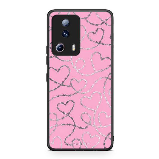 Θήκη Xiaomi 13 Lite 5G Barbed Wire Hearts on Pink από τη Smartfits με σχέδιο στο πίσω μέρος και μαύρο περίβλημα | Xiaomi 13 Lite 5G Barbed Wire Hearts on Pink case with colorful back and black bezels