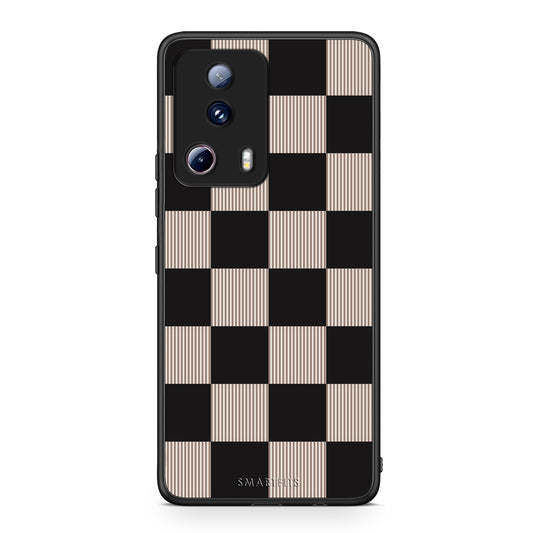 Θήκη Xiaomi 13 Lite 5G Black and Taupe Striped Checks από τη Smartfits με σχέδιο στο πίσω μέρος και μαύρο περίβλημα | Xiaomi 13 Lite 5G Black and Taupe Striped Checks case with colorful back and black bezels