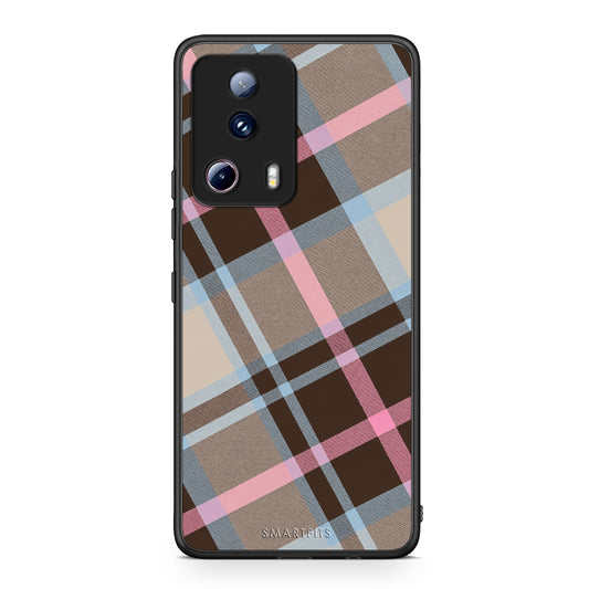 Θήκη Xiaomi 13 Lite 5G Brown Pink and Blue Diagonal Plaid από τη Smartfits με σχέδιο στο πίσω μέρος και μαύρο περίβλημα | Xiaomi 13 Lite 5G Brown Pink and Blue Diagonal Plaid case with colorful back and black bezels