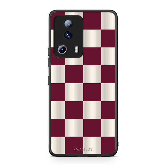 Θήκη Xiaomi 13 Lite 5G Burgundy and Cream Striped Checks από τη Smartfits με σχέδιο στο πίσω μέρος και μαύρο περίβλημα | Xiaomi 13 Lite 5G Burgundy and Cream Striped Checks case with colorful back and black bezels