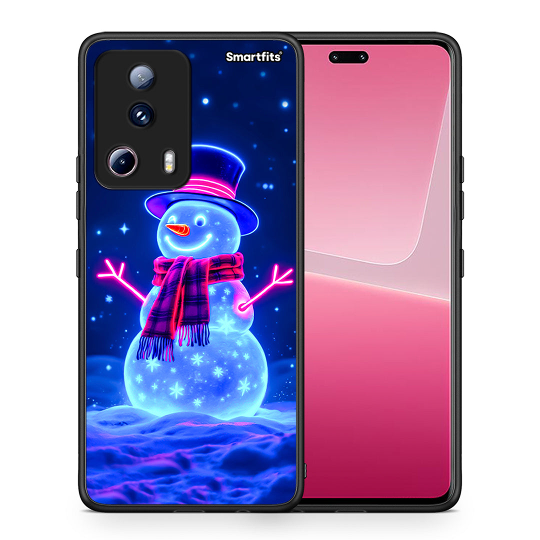 Θήκη Xiaomi 13 Lite 5G Christmas Neon Snowman από τη Smartfits με σχέδιο στο πίσω μέρος και μαύρο περίβλημα | Xiaomi 13 Lite 5G Christmas Neon Snowman Case with Colorful Back and Black Bezels