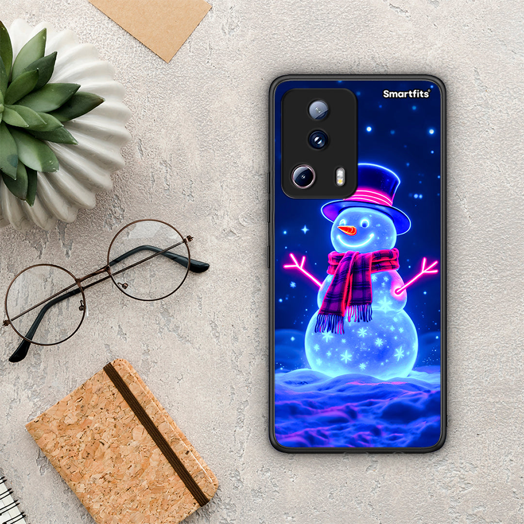Θήκη Xiaomi 13 Lite 5G Christmas Neon Snowman από τη Smartfits με σχέδιο στο πίσω μέρος και μαύρο περίβλημα | Xiaomi 13 Lite 5G Christmas Neon Snowman Case with Colorful Back and Black Bezels