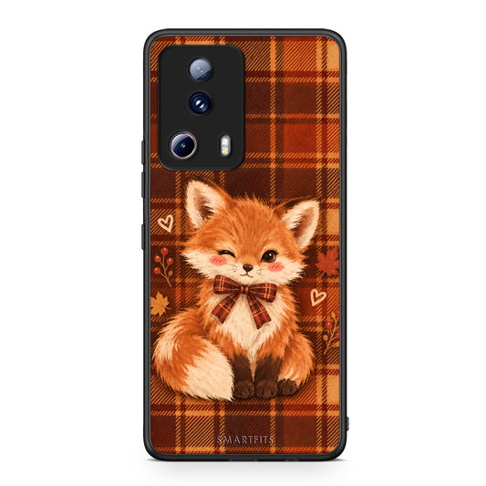 Θήκη Xiaomi 13 Lite 5G Fox on Autumn Tartan από τη Smartfits με σχέδιο στο πίσω μέρος και μαύρο περίβλημα | Xiaomi 13 Lite 5G Fox on Autumn Tartan case with colorful back and black bezels