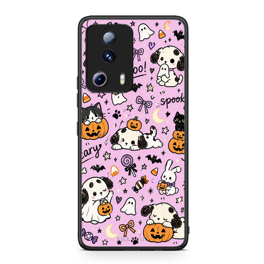 Θήκη Xiaomi 13 Lite 5G Halloween Puppies and Friends on Lilac από τη Smartfits με σχέδιο στο πίσω μέρος και μαύρο περίβλημα | Xiaomi 13 Lite 5G Halloween Puppies and Friends on Lilac case with colorful back and black bezels