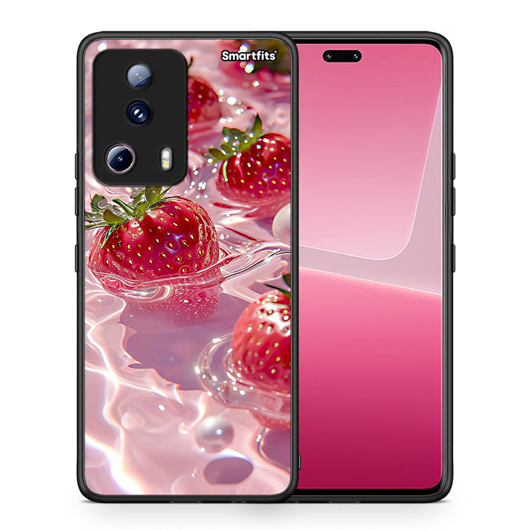 Θήκη Xiaomi 13 Lite 5G Juicy Strawberries από τη Smartfits με σχέδιο στο πίσω μέρος και μαύρο περίβλημα | Xiaomi 13 Lite 5G Juicy Strawberries Case with Colorful Back and Black Bezels