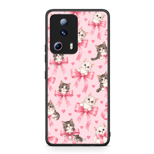 Θήκη Xiaomi 13 Lite 5G Kittens and Pink Bows on Pink από τη Smartfits με σχέδιο στο πίσω μέρος και μαύρο περίβλημα | Xiaomi 13 Lite 5G Kittens and Pink Bows on Pink case with colorful back and black bezels