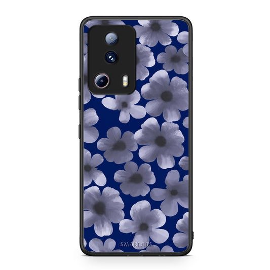 Θήκη Xiaomi 13 Lite 5G Pale Blue Flowers on Navy από τη Smartfits με σχέδιο στο πίσω μέρος και μαύρο περίβλημα | Xiaomi 13 Lite 5G Pale Blue Flowers on Navy case with colorful back and black bezels