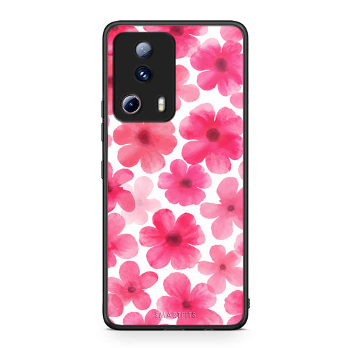 Θήκη Xiaomi 13 Lite 5G Pink Watercolour Flowers on White από τη Smartfits με σχέδιο στο πίσω μέρος και μαύρο περίβλημα | Xiaomi 13 Lite 5G Pink Watercolour Flowers on White case with colorful back and black bezels