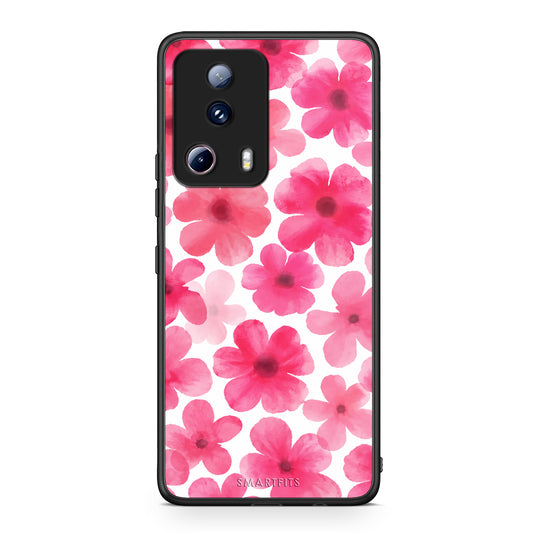 Θήκη Xiaomi 13 Lite 5G Pink Watercolour Flowers on White από τη Smartfits με σχέδιο στο πίσω μέρος και μαύρο περίβλημα | Xiaomi 13 Lite 5G Pink Watercolour Flowers on White case with colorful back and black bezels