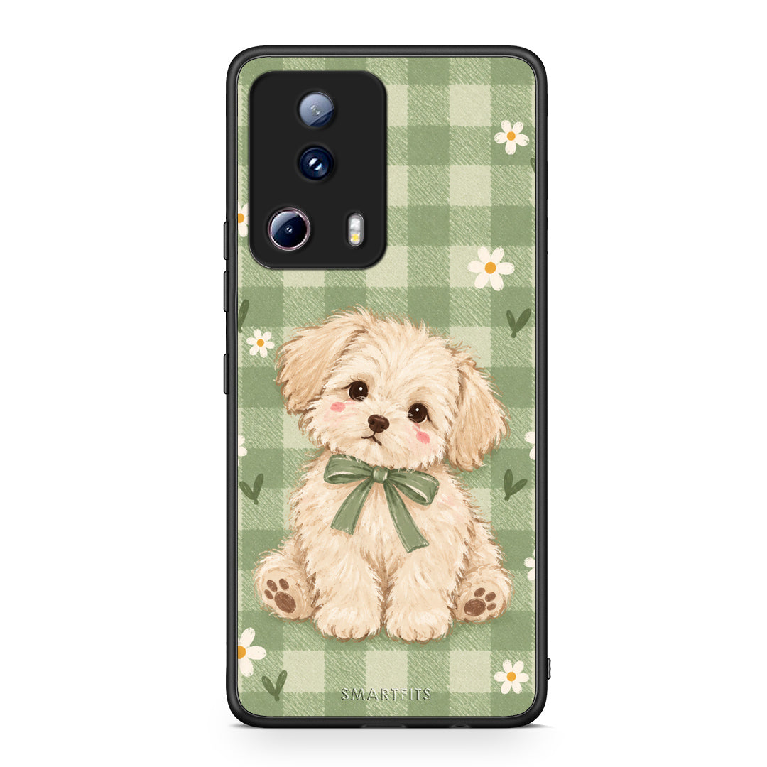 Θήκη Xiaomi 13 Lite 5G Puppy and Daisies on Sage Gingham από τη Smartfits με σχέδιο στο πίσω μέρος και μαύρο περίβλημα | Xiaomi 13 Lite 5G Puppy and Daisies on Sage Gingham case with colorful back and black bezels