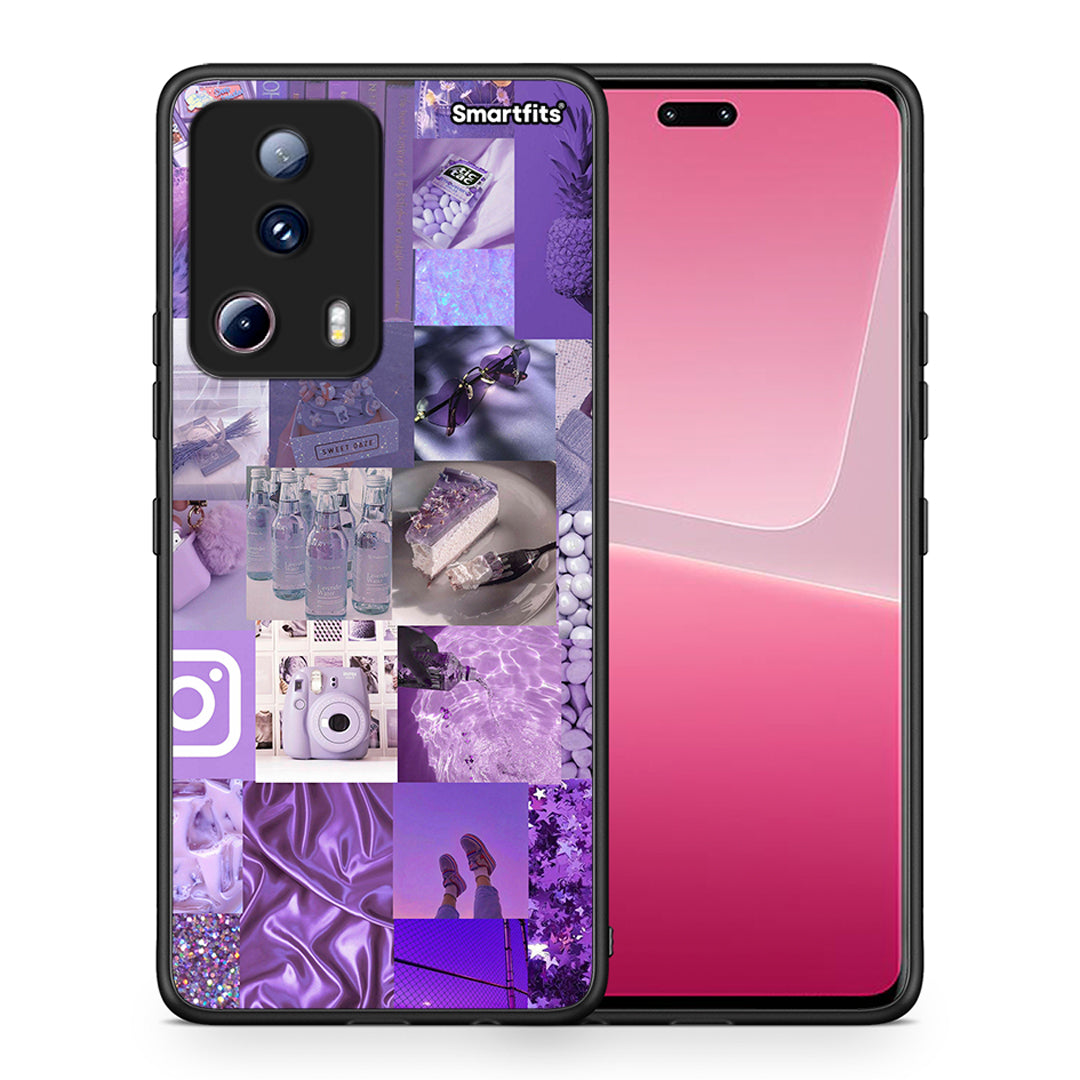 Θήκη Xiaomi 13 Lite 5G Purple Aesthetic Collage από τη Smartfits με σχέδιο στο πίσω μέρος και μαύρο περίβλημα | Xiaomi 13 Lite 5G Purple Aesthetic Collage Case with Colorful Back and Black Bezels