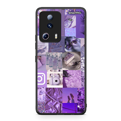 Θήκη Xiaomi 13 Lite 5G Purple Aesthetic Collage από τη Smartfits με σχέδιο στο πίσω μέρος και μαύρο περίβλημα | Xiaomi 13 Lite 5G Purple Aesthetic Collage Case with Colorful Back and Black Bezels