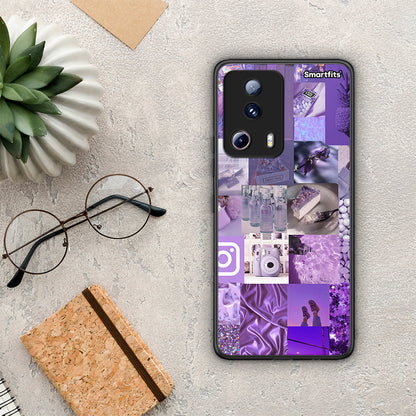 Θήκη Xiaomi 13 Lite 5G Purple Aesthetic Collage από τη Smartfits με σχέδιο στο πίσω μέρος και μαύρο περίβλημα | Xiaomi 13 Lite 5G Purple Aesthetic Collage Case with Colorful Back and Black Bezels