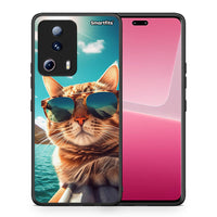 Thumbnail for Θήκη Xiaomi 13 Lite 5G Summer Cat από τη Smartfits με σχέδιο στο πίσω μέρος και μαύρο περίβλημα | Xiaomi 13 Lite 5G Summer Cat Case with Colorful Back and Black Bezels