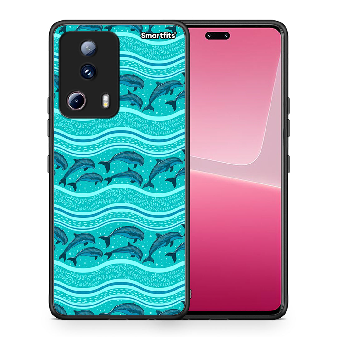 Θήκη Xiaomi 13 Lite 5G Swimming Dolphins από τη Smartfits με σχέδιο στο πίσω μέρος και μαύρο περίβλημα | Xiaomi 13 Lite 5G Swimming Dolphins Case with Colorful Back and Black Bezels