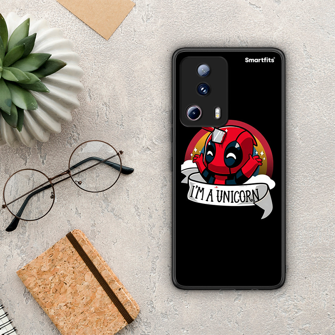 Θήκη Xiaomi 13 Lite 5G Unicorn Deadpool από τη Smartfits με σχέδιο στο πίσω μέρος και μαύρο περίβλημα | Xiaomi 13 Lite 5G Unicorn Deadpool Case with Colorful Back and Black Bezels