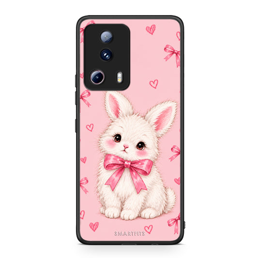 Θήκη Xiaomi 13 Lite 5G White Bunny and Pink Bows από τη Smartfits με σχέδιο στο πίσω μέρος και μαύρο περίβλημα | Xiaomi 13 Lite 5G White Bunny and Pink Bows case with colorful back and black bezels