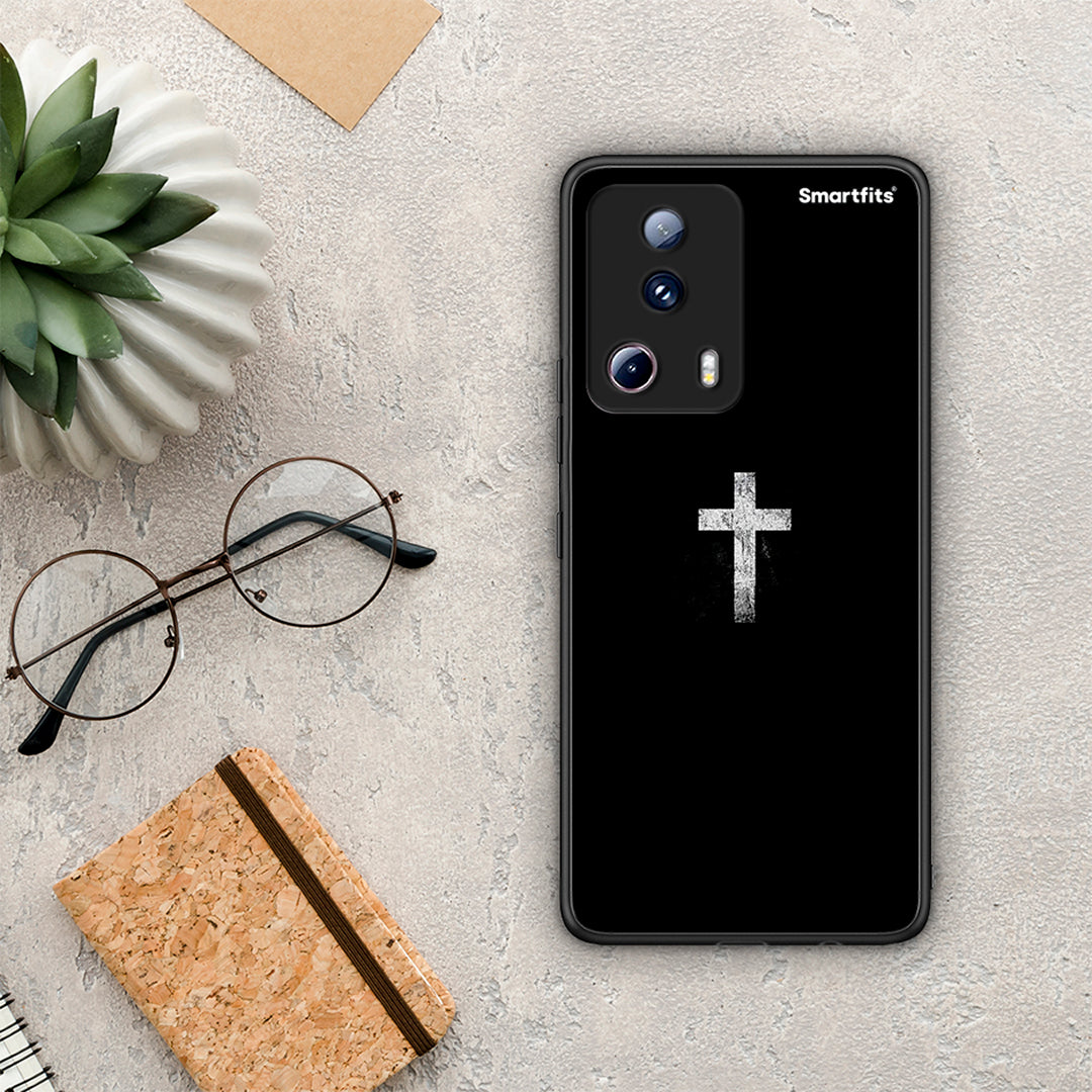 Θήκη Xiaomi 13 Lite 5G White Cross από τη Smartfits με σχέδιο στο πίσω μέρος και μαύρο περίβλημα | Xiaomi 13 Lite 5G White Cross Case with Colorful Back and Black Bezels