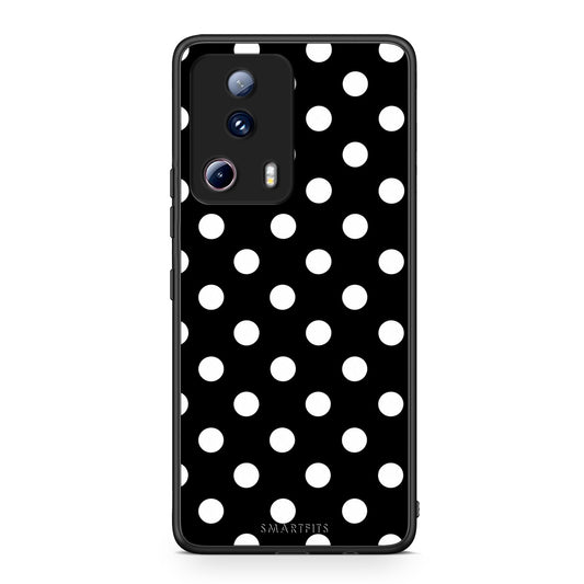 Θήκη Xiaomi 13 Lite 5G White Polka Dots on Black από τη Smartfits με σχέδιο στο πίσω μέρος και μαύρο περίβλημα | Xiaomi 13 Lite 5G White Polka Dots on Black case with colorful back and black bezels