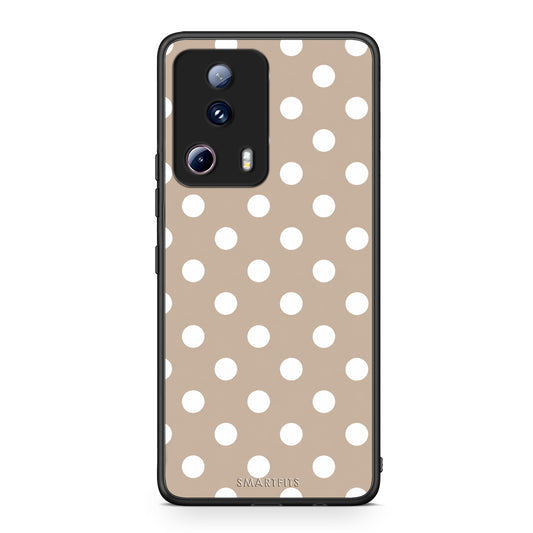 Θήκη Xiaomi 13 Lite 5G White Polka Dots on Taupe από τη Smartfits με σχέδιο στο πίσω μέρος και μαύρο περίβλημα | Xiaomi 13 Lite 5G White Polka Dots on Taupe case with colorful back and black bezels