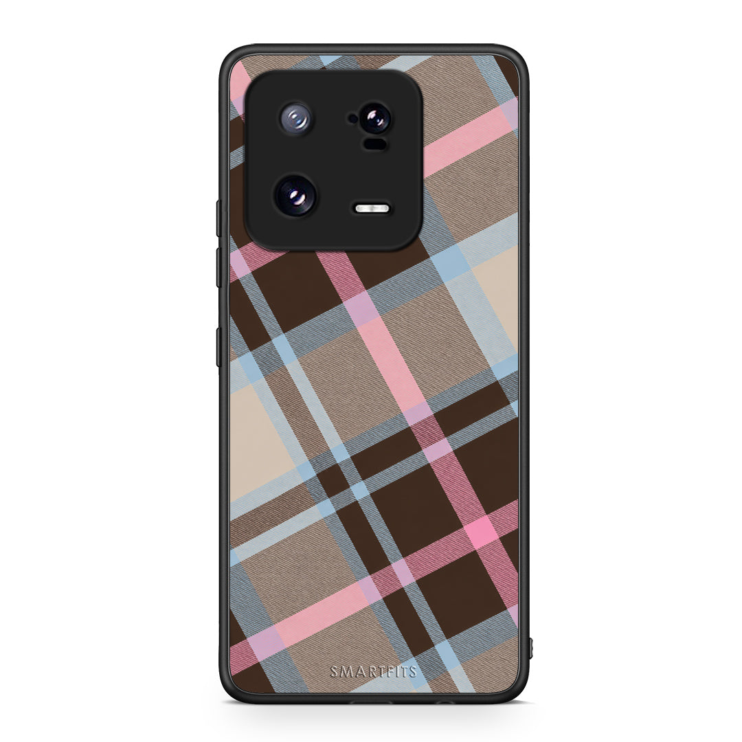 Θήκη Xiaomi 13 Pro Brown Pink and Blue Diagonal Plaid από τη Smartfits με σχέδιο στο πίσω μέρος και μαύρο περίβλημα | Xiaomi 13 Pro Brown Pink and Blue Diagonal Plaid case with colorful back and black bezels