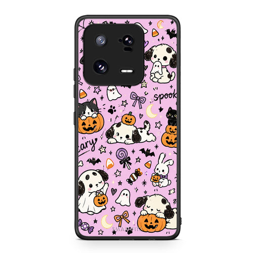 Θήκη Xiaomi 13 Pro Halloween Puppies and Friends on Lilac από τη Smartfits με σχέδιο στο πίσω μέρος και μαύρο περίβλημα | Xiaomi 13 Pro Halloween Puppies and Friends on Lilac case with colorful back and black bezels