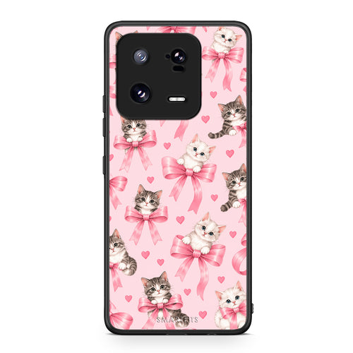Θήκη Xiaomi 13 Pro Kittens and Pink Bows on Pink από τη Smartfits με σχέδιο στο πίσω μέρος και μαύρο περίβλημα | Xiaomi 13 Pro Kittens and Pink Bows on Pink case with colorful back and black bezels